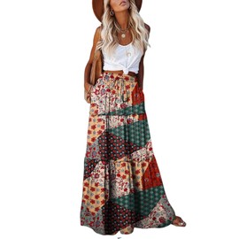 EARKOHA Womens Casual High Waist Tie Paisley Print Long Maxi Skirt with Pockets Vintage Boho M
