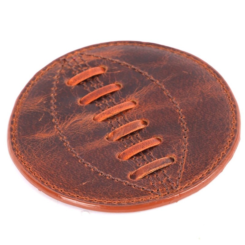 SPORTGIFTZ - Buffalo Leather Coaster | Rugby Ball Stitching |