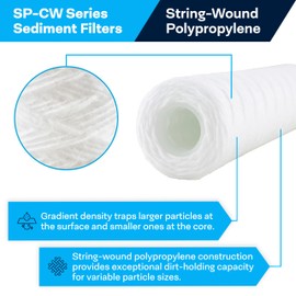 SpiroPure SP-CW100 10x2.5 100 Micron String-Wound Polypropylene Sediment Water Filter Cartridge SWC-25-10100 (Case of 24)