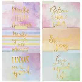 12 Pack Decorative File Folders, Letter Size for Women, Cute Pastel File Folders with Inspirational Quotes in Gold Foil Print, 1/3 Cut Tabs, (11.5 x 9.5 in)