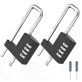 MeBantoo Cabinet Lock with Combination, Adjustable U-Shaped Combination Cabinet Lock Latches for Gym Locker, Closet, Fences, Luggage, Double Doors (Black - 2pcs)