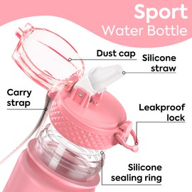 OLDLEY 450ml/15oz Kids Water Bottle with Straw Childrens Boys Girls Toddler Reusable Drink Bottles with Times Markings for School Home Camping Outdoor Sports BPA Free Leakproof Durable