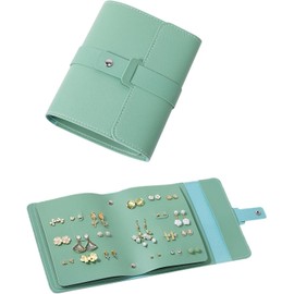 Book-shaped Jewellery Storage Bag, Travel Jewellery Organiser, Earring Organiser Holder, Multifunctional Portable PU Leather Storage Bag for Girls and Women, Foldable Design (Green)