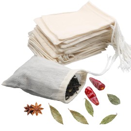 10Pcs Reusable Tea Filter Bags,Soup Bags,Bone Broth Brew Bags,Spice Bags,Muslin Strainer Bags, Natural Unbleached Cotton Cheesecloth Bags for Cold Brew Coffee(3x4inch)