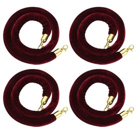 FVIEXE 4 Pack 5 Feet Burgundy Velvet Stanchion Rope, Crowd Control Ropes with Gold Clasps, Foam Core Queue Safety Sarriers Stanchion Post Rope for Party Event and Red Carpet