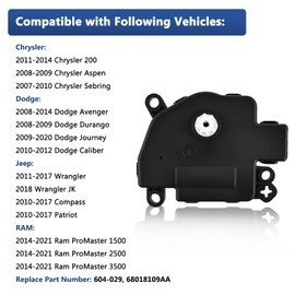 TOP-MAX HVAC Air Blend Door Actuator Compatible with Jeep Wrangler Patriot Compass, Chrysler 200 Sebring Aspen Dodge Durango, Dodge Journey Avenger Caliber Ram ProMaster, Replace for 68018109AA