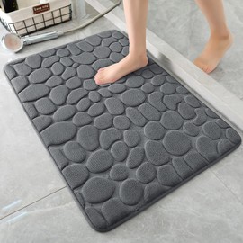 YIHOUSE Memory Foam Bath Mat Cobblestone Bathroom Rug Non Slip Washable Bathroom Mats Super Absorbent Bathroom Floor Mats(20"x32",Dark Grey)