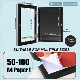 Kids Artwork Display Frame, 2 Pack A4 Kids Art Frames, Fillable Front Opening Picture Frames for Multiple Pictures(50-100), Mount for Hang or Stand Display Children's Drawings, Art Projects, Black