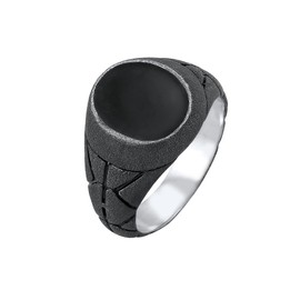 Kuzzoi 0608782521 Men's Signet Ring Oval Black Enamel Solid 13 mm Wide in 925 Sterling Silver Ring Black Oxidised Ring for Men in Ring Size 60 - 66, enamel