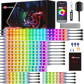 22Pcs Motorcycle Led Underglow Kit with Brake Turn Signal, Motorcycle RGB Lights with DITRIO APP/RF Remote Control, Dual Zone,12V Waterproof Pixelglow Effects for Motorcycles, Golf Carts, ATVs, UTVs