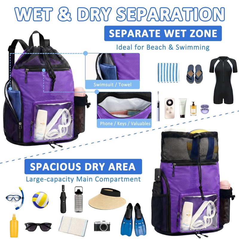YUHAN PRETTY Mesh Beach Backpack Sandproof Waterproof Drawstring Backpack with
