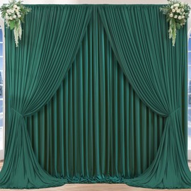 16x10FT Hunter Green Backdrop Curtains for Wedding Parties, Wrinkle Free Polyester Photography Backdrop Drapes for Baby Shower Birthday Parties Stage Background Stand Decorations 4x10ft,4 Panels