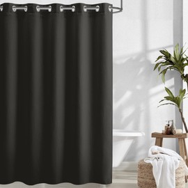 River Dream Extra-Long Waffle Weave Shower Curtain with Snap-in Liner,Cotton Blend Fabric Heavy Duty,No Hooks Needed Shower Curtain for Bathroom,Hotel Quality Shower Curtain Set, Black,71x86 inches