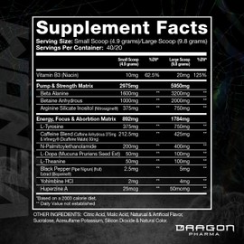DRAGON PHARMA Venom Extreme Potency Pre-Workout, Laser Sharp Focus + Energy, Intense Performance, Proven Ingredients for Enhanced Vasodilation & Endurance (40 Servings, White Dragon)