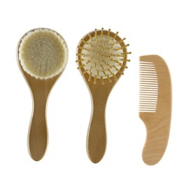 BIUDECO Comb Brush Set for Baby 3pcs Wooden Handle Baby Hair Brush Suit Scalp Grooming Comb Soft Woolen Brush for Newborns