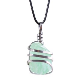 VNVETYTO Natural Gemstone Pendant Necklace For Men & Women Spiritual Jewelry Wire Wrapped Gemstone Chakra Necklaces Real Stones For Him & Her (Green Fluorite)
