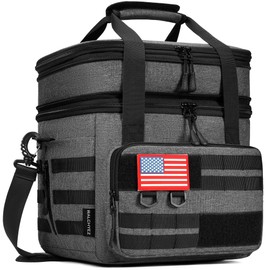 RalChyez Tactical Lunch Bag, 20L Large Heavy Duty Double Deck Insulated Lunch Box Leakproof Expandable Tote Cooler with Shoulder Strap for Adult Men Women Work Fishing Picnic Travel Gray