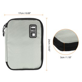 HARFINGTON Electronics Organizer 9.45" x 6.69" x 1.18" Double Layer Nylon Tech Organizer Travel Case for Tech Pouch Cord Organizer Travel Accessories Men Women, Gray