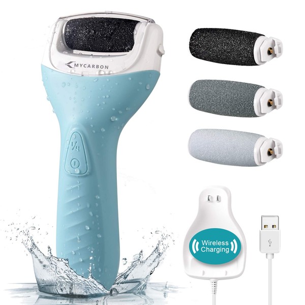 MYCARBON Electric Foot File IPX7 Waterproof Hard Skin Remover Wireless Charging Callus Remover Pedicure Tools with 3 Rollers and 2 Speeds, Pedi Feet Care Perfect for Dead, Hard Cracked Dry Skin