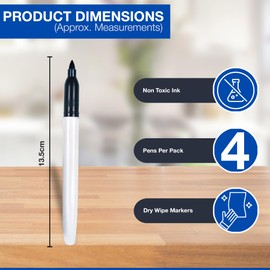 D.A.Y. Republic 4 Whiteboard Dry Wipe Marker Pens with Fine Bullet Tip Non-Toxic Ink, Compatible with All White Boards