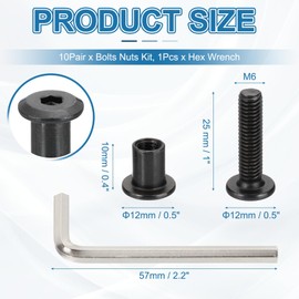 PATIKIL M6x25mm Hex Drive Socket Cap Bolt, 10 Set Chicago Screw Binding Post Screw Carbon Steel Dowel Nut with Hex Wrench for Furniture Chair Table Cabinets, Black