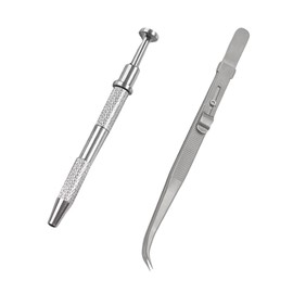 2 Pcs Piercing Ball Grabber with 4 Grippers Tool Set, Diamond Jewelry Pickup Tools, Stainless Steel Elbow Self-Locking Tweezers for Grabbing Small Parts Tiny Objects