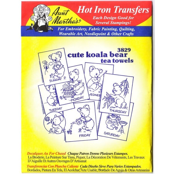 Aunt Martha's Hot Iron Transfers #3829 Cute Koala Bear Tea Towels Transfers