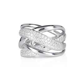 Diamond Treats 925 Sterling Silver Rings for Women with Cubic Zirconia Stones, Stylish Cubic Zirconia Ring, Sterling Silver Ring for Women and Girls, Wide Criss Cross Ring with Gift Box