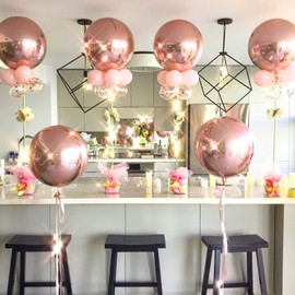 PartyWoo Rose Gold Balloons, 6 pcs Rose Gold Birthday Decorations, 22 inch Giant 4D Foil Balloons and Ribbon, Large Mylar Balloons, Metallic Rose Gold Balloons for Bachelorette Party, Bridal Shower