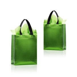 KEYYOOMY Light Green Gift Bags Medium Size Light Green Shiny Reusable Gift Bags with Handles and Tissue Paper Party Favor Bag Goody Bag (8Wx4Dx10H, 20 Pcs)