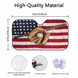 BLDKORUER Baseball American Flag Windshield Sun Shade Baseball Glove and Ball on Flag Car Front Window Shades Sun Shield Portector Blocks Rays Sunshade Car Front Window and Interior Sun Protection