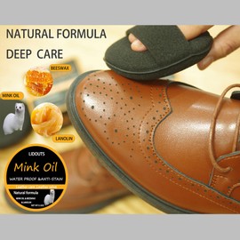 LIDOUTS Mink Oil 6 Pcs Leather Conditioner Cleaner Kit Natural Formula 3.5 oz Waterproof Soften Restore Shoes Polished Velvet Gloves EVA Sponge Horsehair Brush (Kit B)