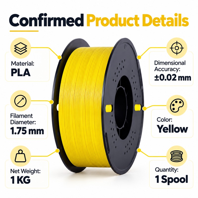 1KG 3D Printer Filament for FDM Printing – 1.75mm Yellow