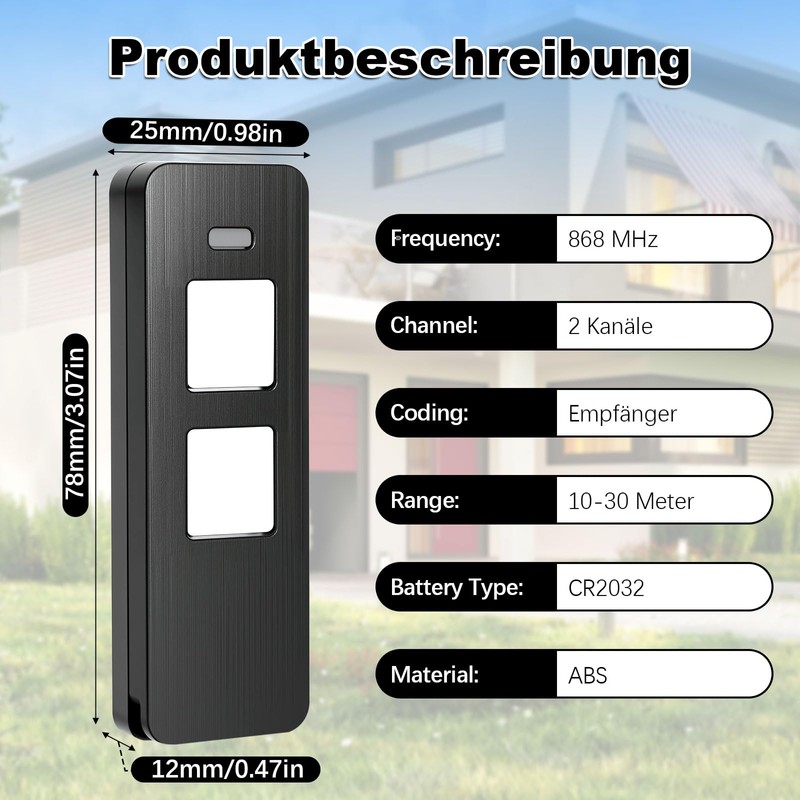 868MHZ Remote Control Garage Opener 2 Channel Handheld Transmitter Pack