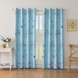 SUOUO Double Sided Patterned Bird Blackout Curtains for Living Room Blue Wildflower Boho Room Darkening Window Drapes for Bedroom 96 inches Long 2 Panels Flamingo