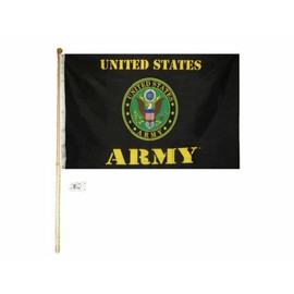 5' Wood Flag Pole Kit Wall Mount Bracket With 3x5 U.S. Army Emblem Black Flag
