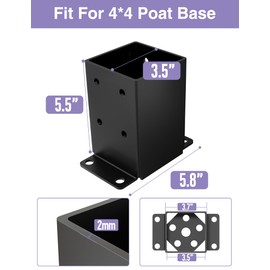 2 PCS Metal 4×4 Post Base, Inner Size 3.5"x3.5" Heavy Duty Post Bracket with Anti-Corrosive Partition, Powder-Coated Post Anchor for Pavilion Deck Railing Support Deck Base Plate