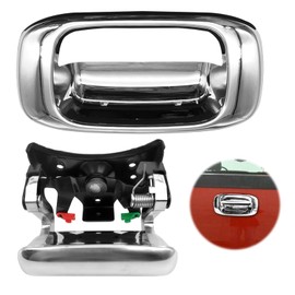 Chrome Exterior Rear with Rod Clips Tailgate Door Handle and Bezel Lock Set Replacement for 1999-2007 Chevy Silverado GMC Sierra 1500 2500 3500 Replaces# 15997911
