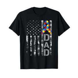 Autism Awareness Dad USA Flag Fathers day T-Shirt