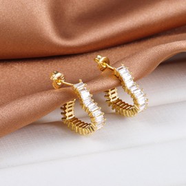 ASH'S CHOICE Earrings Sterling Silver 925 Hoop Earrings for Women, 14 Carat Gold-Plated Hoop Earrings Round, Shiny Small Hoop Earrings with AAA+ Zirconia Rhinestones, Hypoallergenic Hoop Earrings for