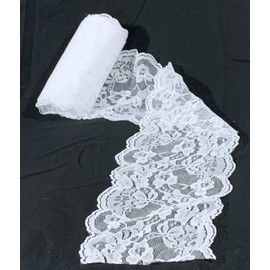 5 Yards x 5.5" Wide White Lace ( Non-Stretch) | Tulle Fabric Ribbon | Wedding Party Favors and Decoration (15 feet)