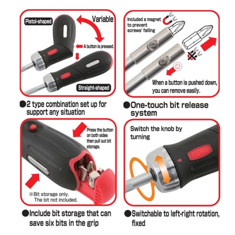 トネ(TONE) ラチェットドライバーセット RD10S ビット差込 &6.35mm(1/4") ブラック 内容12点