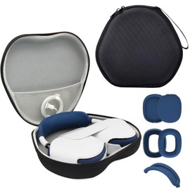 PowerDriver Case Compatible with Airpods Max Headphones, Hard Organizer Portable Carry Storage Bag, Travel Carrying Case with Silicone Case Cover, Storage Bag for AirPods Max (Black Case+M Blue)