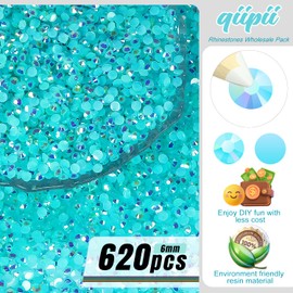 qiipii 620PCS 6mm Aquamarine AB Resin Rhinestones Lake Blue Flatback Jelly Resin Stones Bulk SS30 Non-Hotfix Diamonds Gems Charms for Nails Face Eyes Makeup Mugs Tumblers Bottles Cups DIY Crafts Decor