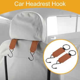 Partuto Universal Car Seat Headrest Hook Car Seat Back Organizer Hooks for Most Car, SUV, Truck Sturdy Faux Leather Brown 2 Pcs