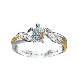 FUTIMELY Turtle Ring Mom Loves You Forever Statement Ring for Women Crystal Animals Healthy Longevity Sea Turtle Ring,Best Gifts for Mom at Christmas