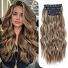 Clip on Hair Extensions for Women 4PCS Reddish Brown Highlighted