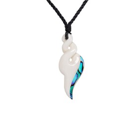 81stgeneration Women's Men's Hand Carved Bone Paua Abalone Shell Double Pikorua Pendant Necklace