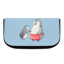 Parent-New Mr. & Mrs. Panda Cosmetic Bag Penguin with Child, blue, Hand drawn