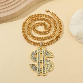 Auriselle Hip Hop Herren kette Halskette mit Dollar Anhänger Rhinestones Retro Einstellbare Streetwear Schmuck für Männer Jungen Damen, Punk Party Accessoires Gold, 70cm